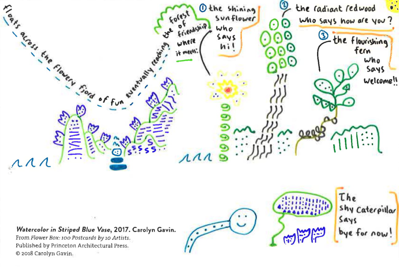 Floats across the flowery fjord of fun, eventually reaching the forest of friendship, where it meets the shining sunflower, the radiant redwood and the flourishing fern. The shy caterpillar says bye for now!